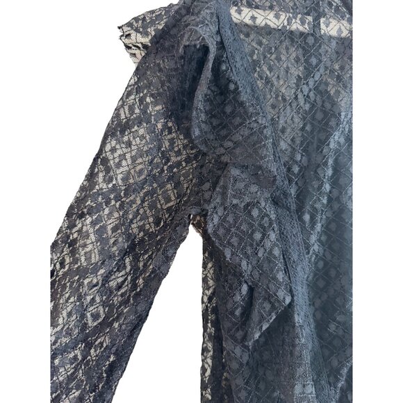 Free People Womens Medium Lace Bodysuit Black Long Sleeve Sheer Diamond Pattern - Picture 5 of 10
